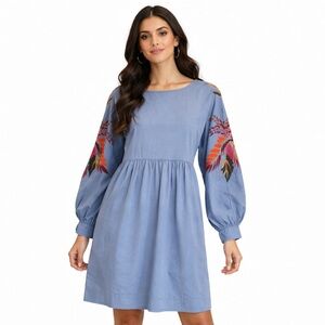 Free People Bird of Paradise Embroidered Cotton Boho Resort Midi Dress Medium